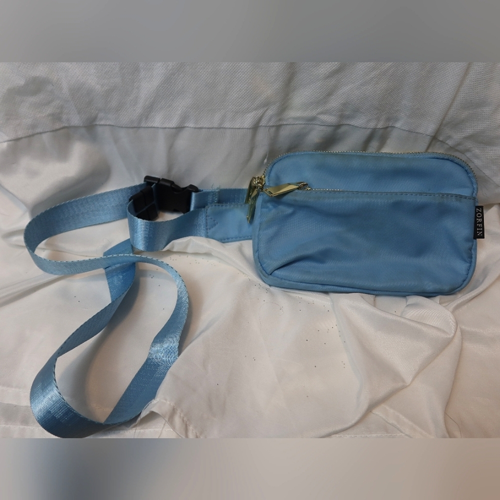 ZORFIN Powder Blue Fanny Pack Women's Fashion Waist Belt Bag 4 Zipper Pockets